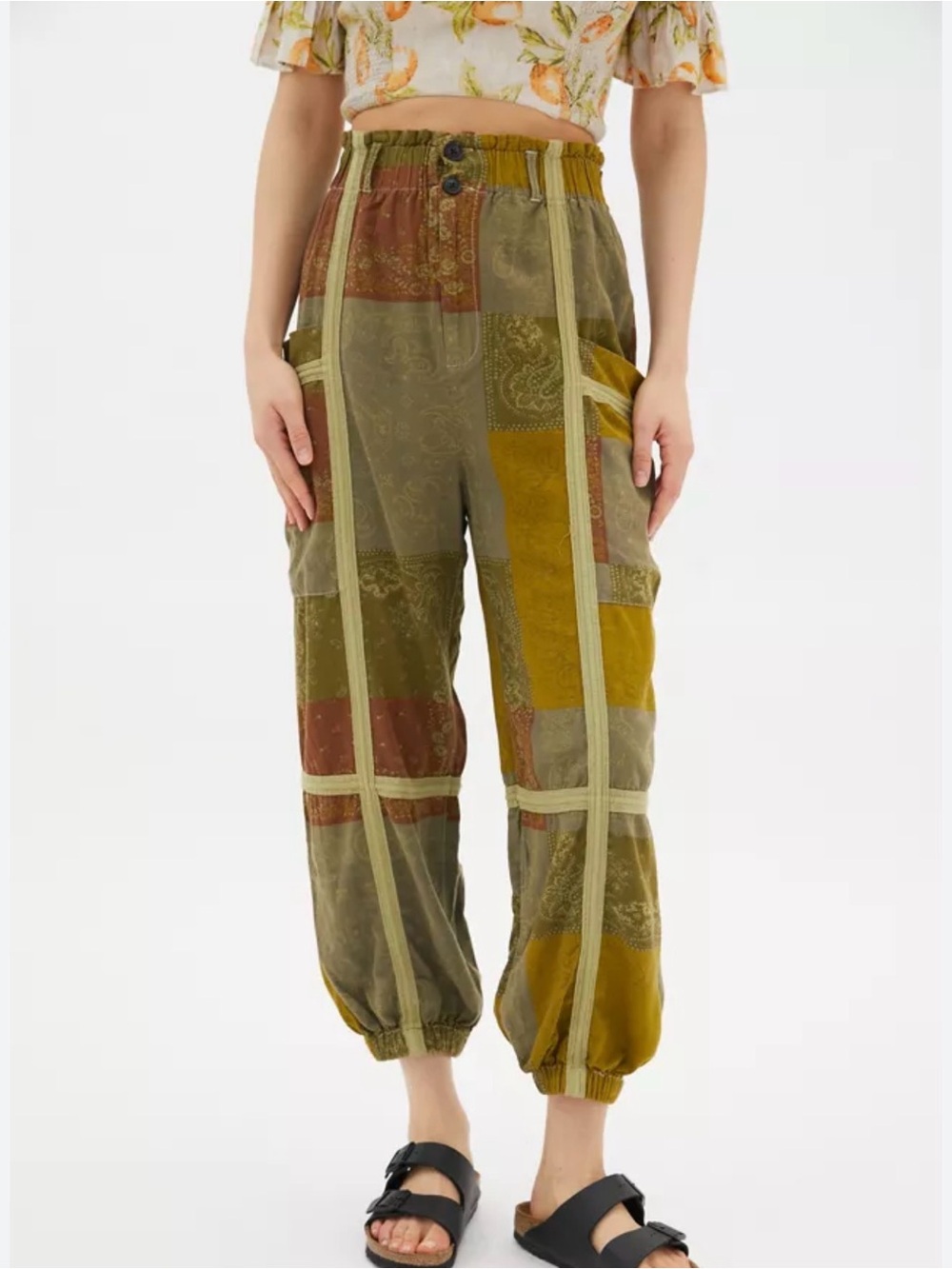 Urban Outfitters Isla Linen Patchwork Pants Size Large - Picture 2 of 9